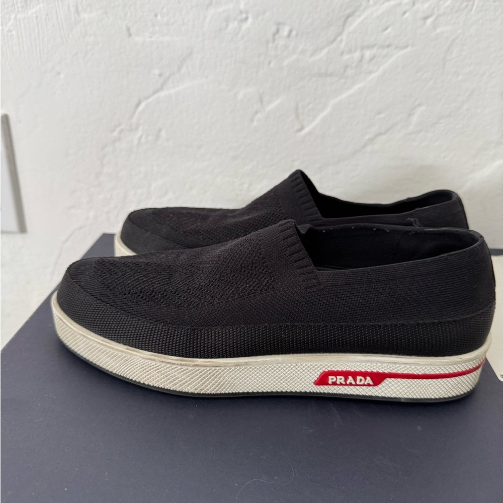 Prada Women’s Black Knit Slip-On Loafers - Picture 3 of 5